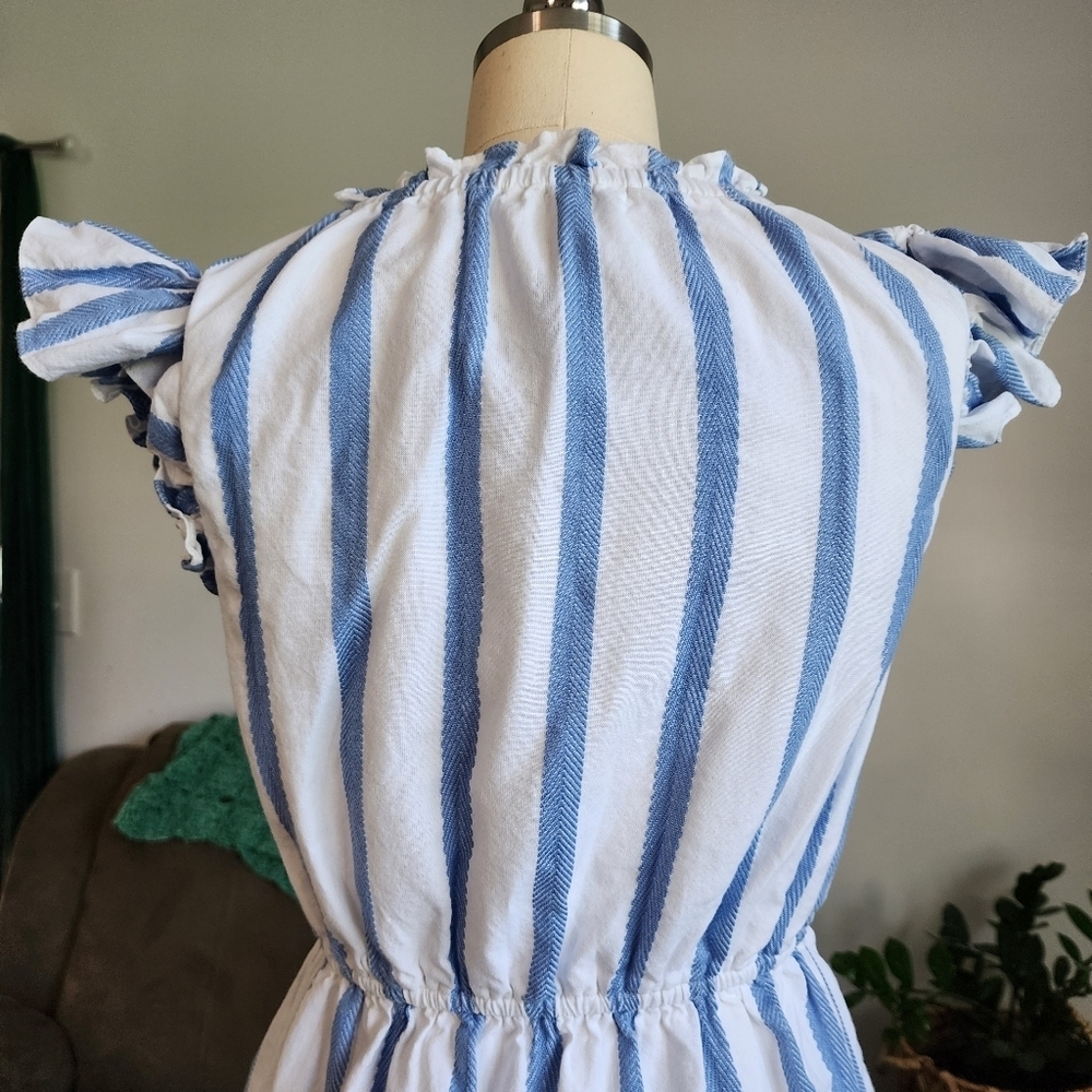 Sail To Sable Jacquard Stripe Ruffle Neck Mini Dress Size XS - Picture 6 of 7